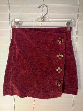 Altar'd State Burgundy Corduroy Button-Front Wrap Mini Skirt